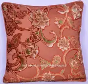 16'' Super Soft Cotton Velvet Bright Brown Floral Hand Print Cushion Cover Boho