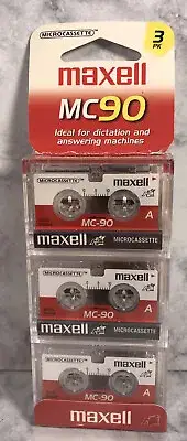 NEW 3 Pack Maxell MC90 Microcassette 90 Minute Recordable Cassette Tapes MC-90