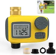 Honitra Water Sprinkler Timer 3 Plans with Child Lock,15 Days Rain Delay Cycle Plan- Interval Garden Hose Timer, Water Flow Meter for Outdoor Use - 1 Outlet Automatic Watering System for 3/4" Hoses