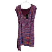 BCBG Maxazria Midi Dress Striped Asymmetrical Hem Cap Sleeve Size XL Magenta NWT