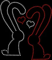 Rhinestone Bling Sparkle Iron On Transfer DIY Love Bunnies White Red Hearts