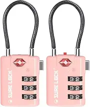 SURE LOCK TSA Compatible Travel Luggage Locks, Inspection Indicator, Easy Read Dials TSA Approved with Zinc Alloy, PINK 2 PACK, earnest