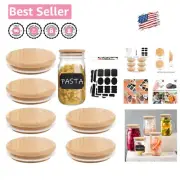 Versatile 6 Pack Bamboo Lids for Wide Mouth Mason Jars with Chalkboard Labels