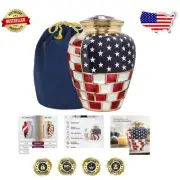 Patriotic Bronze Cremation Urn for Adults – Threaded Lid & Protective Velvet Bag