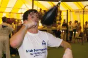 Irish boxer Barry McGuigan training with a speed bag before his WB- Old Photo 1