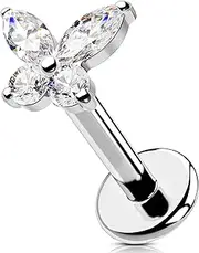 [OUFER Body Piercing] Labret Piercing Jewellery 16G 6/8/10/12 mm Lip Piercing Stud Internally Helix Earring Butterfly Tragus Bar 316L Stainless Steel Flat Back Earrings, 10mm