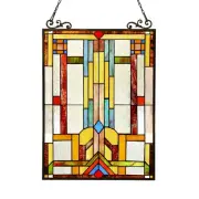 24.8" Antique Style Mission Stained Glass Window Hanging Panel Suncatcher