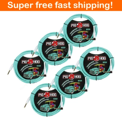 6 - Pack Pig Hog PCH10SGR 1/4" Straight 1/4" Right-Angle Instrument Cable - NEW