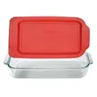 3 Quart Clear Glass Casserole Dish with Red Lid 9x13 Oblong Pyrex Baking Dish