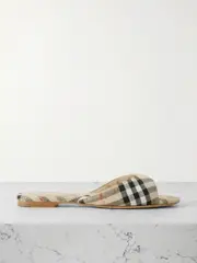 [Burberry] Burberry - Checked Linen Slides - Sand - IT39 IT 39 Neutrals