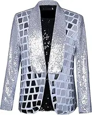 [JEShifangjiusu] Shiny Men's Long Sleeve Coat For Weddings, Events, Parties Fitness Suit Fashionable Tuxedo Jacket, white, S