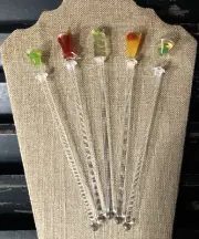 Cocktail Happy Hour Acrylic Swizzle Sticks Stirrers 5 Pc Mixed