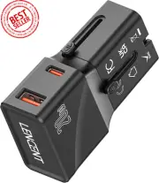 International Travel Adapter, PD 20W & QC 3.0 USB-C, Worldwide Charger, Compact