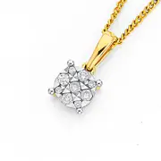 9ct Gold Diamond Round Cluster Pendant