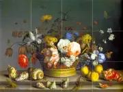 Art Still Life Basket Flowers Mural Tumbled Marble Backsplash Tile #265