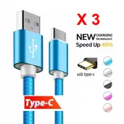 3 X Type-C USB Data Charging Cable Sync Braided Nylon Charger Cord