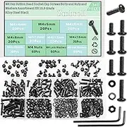 340Pcs M4 Button Head Hex Socket Cap Screw M4x4/5/6/8/10/12/16/20mm 10.9 Grade Carbon Steel Allen Round Head Screws Set with Hex Wrench Fully Thread Machine Screws Kit
