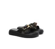 EVERAU® Women Slides Metal Decor Crossover Platform Chiffon - Black / AU Ladies 5 / AU Men 3 / EU 36