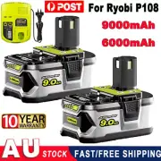 2PACK 18V 9.0Ah Lithium Ion Battery For Ryobi P108 ONE Plus P107 P108 & Charger