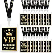 Harloon 20 Sets VIP Badge Lanyard with Plastic VIP Pass Card Black Breakaway Lanyard VIP Back Stage Pass for Music Award Movie Night Birthday Party Concert Event (VIP Pass)