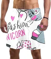 [VBFOFBV] Men's Beachwear Summer Holiday Swim Trunks Quick Dry, Unicorn Cartoon Animal Cat Pink