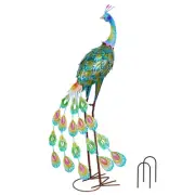 Garden Decor Outdoor Statues, 34" Large Metal Peacock Standing Yard Art, Blue...