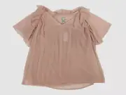 $129 Neiman Marcus Women's Pink Ruffle Fluttered Sleeve Blouse Top Size S