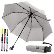 Windproof Compact Stick Umbrella for Rain, One-Click Automatic Open and 1 Gray