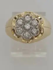 Men's Diamond Cluster Ring 14k Yellow Gold 7 Natural Diamond G-H color Size 8.5