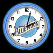 19" BlueMoon Beer Double Neon Clock Blue Neon Color Blue Moon Man Cave Garage