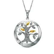 0.13 CT. T.W. Natural Diamond Tree of Life Pendant in Sterling Silver and 14K Gold Plate