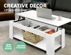 Lift Up Top Coffee Table Tea Side Modern Home Interior Storage Space Shelf White