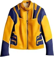 SpazeUp Yellow Padded Leather Motorcycle Jacket Men - Yellow Leather Jacket Men - Wol-verine Costume Adult, Yellow Leather Jacket Armored, 3X-Large