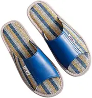 [GHYUB] Linen Slippers for Women，Sandal for Men Open Toe ，Sheep Skin Cotton and Linen Sandals ， Men and Women Home Couple Flip Flop ，Leather Indoor Non-Slip Sandals (Color : Light Blue, Size : EUR 39-40)