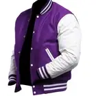 Men's Varsity Jacket with Real Leather Sleeves Wool Blend Bomber Baseball Colleg