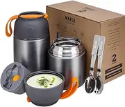 2 Pack Vacuum Insulated Food Jar Hot Food Containers for Lunch School Soup Thermos for Kids,Travel Food Flask Hot Cold (24oz,17oz) (Grey1)