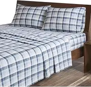 Woolrich Cotton Sheet Set Cottage Charms Print, 100% Cotton Flannel Sheets Warm & Fuzzy Bedding Set Queen Size Sheets, Fitted Pocket Fits Up to 14" Mattress, Queen Blue Plaid, 4 Piece