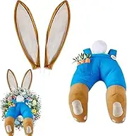 Easter Bunny Wreath Front Door, Bunny Butt Wreath Kit, Easter Bunny Wreath Accessory, Easter Door Sign Bunny Ear Hanging, Bunny Shaped Wreath Form, Rabbit Easter Plush Wreath Decorations(D)
