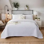 Brandream White Quilt King Size Cotton Matelasse Bedding Set Luxury Bedspread Farmhouse Coverlet Set 3-Piece