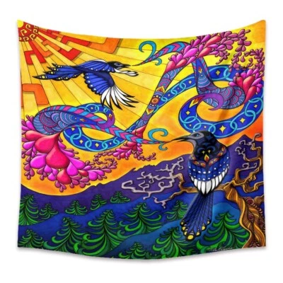 Tapestry “Trippy Birds” Wall Hanging Decor 60” x 51” - Art Depot