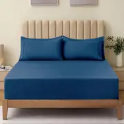 2000TC Super King Fitted Sheet Set with 2 Pillow Cases - Ultra Soft Microfiber, Deep Pocket - Navy