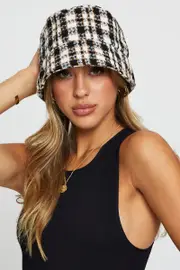 Black Plaid Bucket Hat - Size ONE, Women's Hats