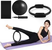 Tsikavo Pilates Ring, Pilates Ring Circle and Ball Set, 12 Inch Magic Circle Pilates Ring,9 Inch Small Exercise Ball,Resistance Bands Set, Home Pilates Equipment for Women (Black Ring Circle)
