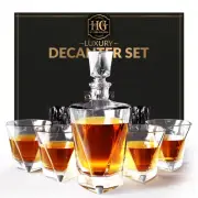 Whiskey Decanter Set for Men with 4 Glasses For Whisky Bourbon Rum Scotch Cry...
