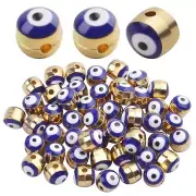 50pcs Blue Evil Eye Beads Gold Alloy Spacer Beads for DIY Crafts Jewelry