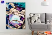 Blue Gold & Pink Abstract Design Wall Canvas Home Decor Australian Made Quality