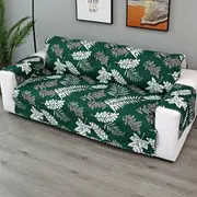 3 Seat Sofa Cover Quilted Couch Covers Lounge Pet Protector Slipcovers Dark Green Leaves