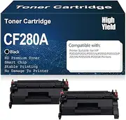 Compatible CF280A Black Toner Cartridge High Yield High Capacity for HP P2030 P2035 P2035N P2050 P2055D P2055N P2055DN P2055X Printers with Chip,CF280A Black-2PC