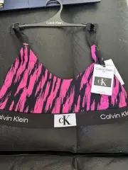 NWT Calvin Klein Women's QF7216 Bright Pink/Black Unlined Bralette S