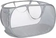 Folding Laundry Basket, Large Capacity, Grey, Breathable Mesh Sides, Collapsible Design